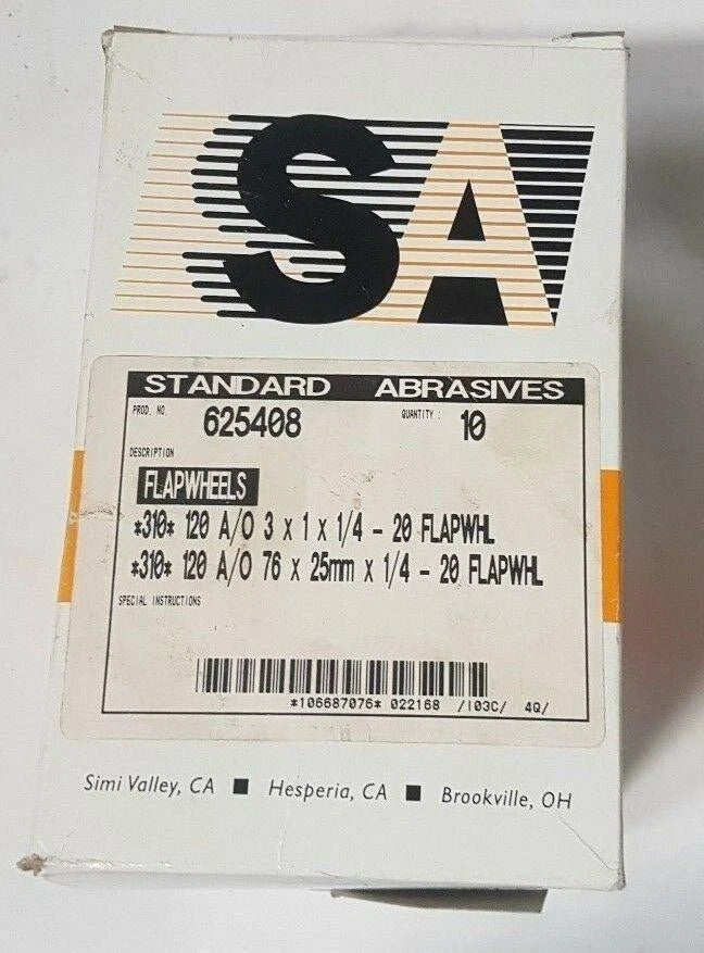 Standard Abrasives 625408 Flap Wheels 3 x 1 x 1/4 - 20 Ez Wheel 10 Pcs New 310
