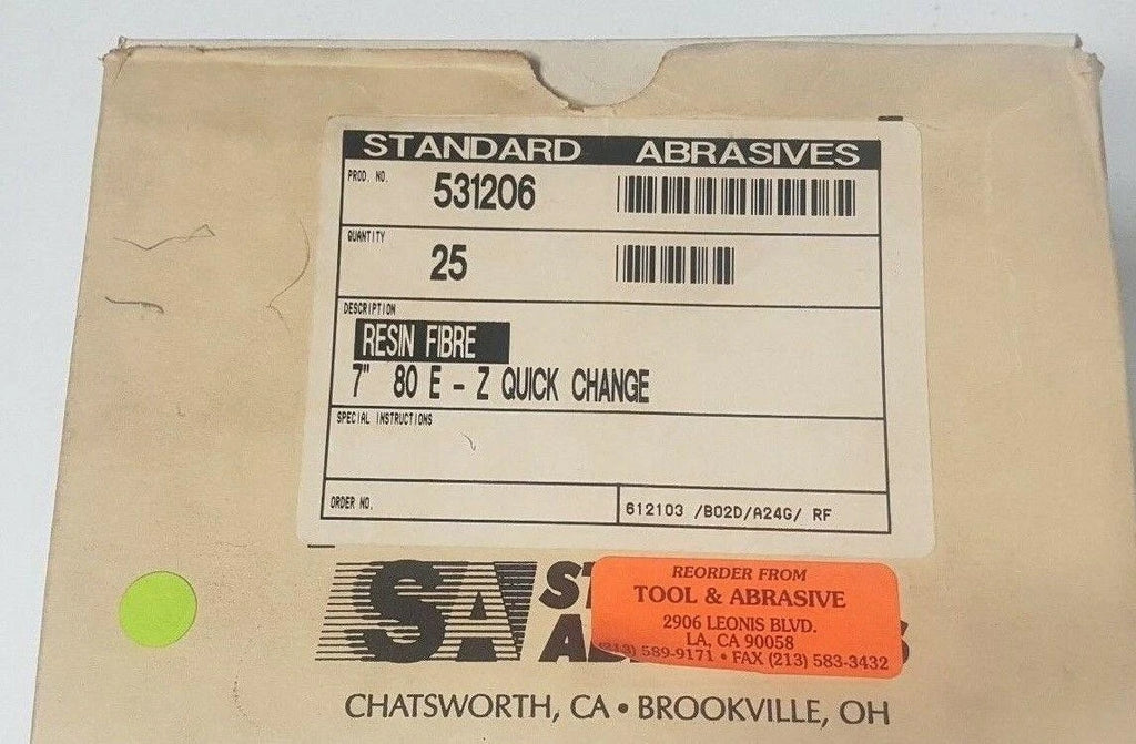 25 Pcs Standard Abrasives 7" Resin Fibre Quick Change Disc Scotch Hole 531206