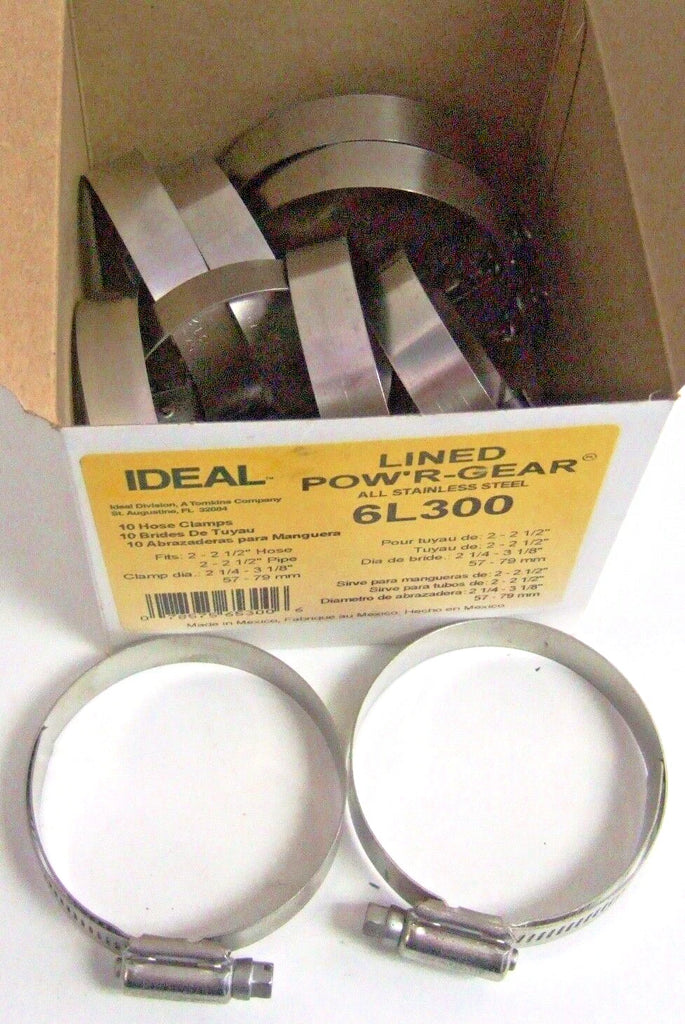 IDEAL Hose Clamps 6L300 Stainless Steel Lined Pow'r Gear Fits 2 - 2 1/2" Hose 10