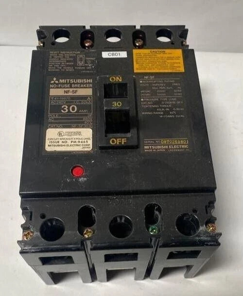 MITSUBISHI NF-SF3030 30 AMP NO-FUSE CIRCUIT BREAKER 480V 3P