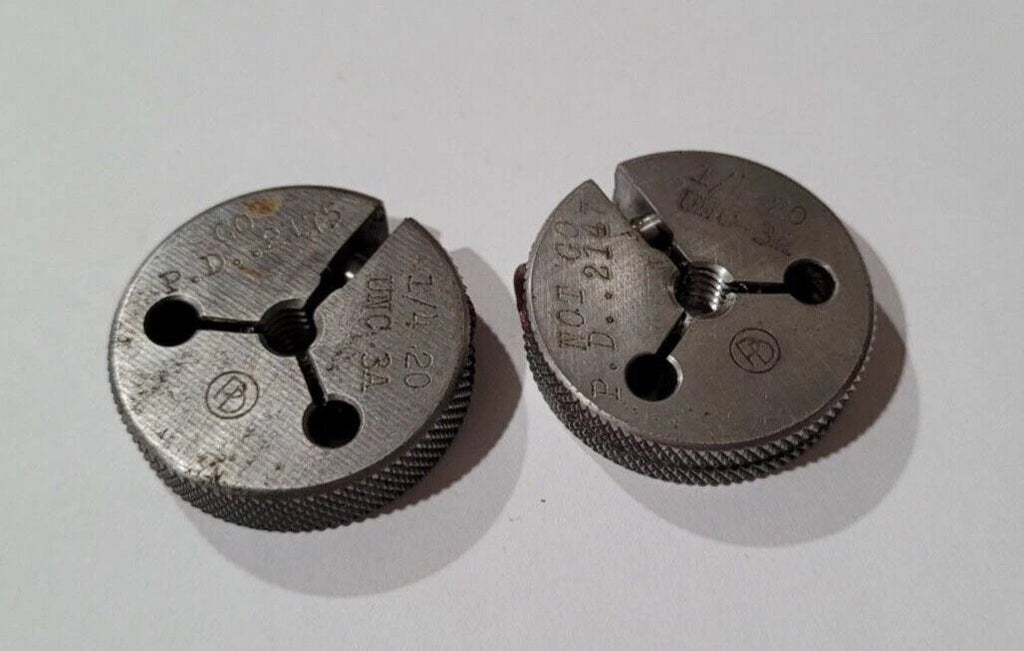 Set of 1/4-20 UNC-3A GO & NO GO Set Thread Ring Gage P.D. .2175 and .2147 Gages