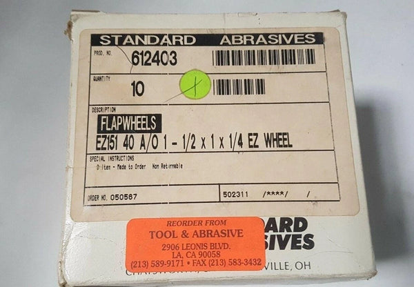 Standard Abrasives 612403 Flap Wheels 1-1/2 x 1 x 1/4 - 40 Ez Wheel 10 Pcs New