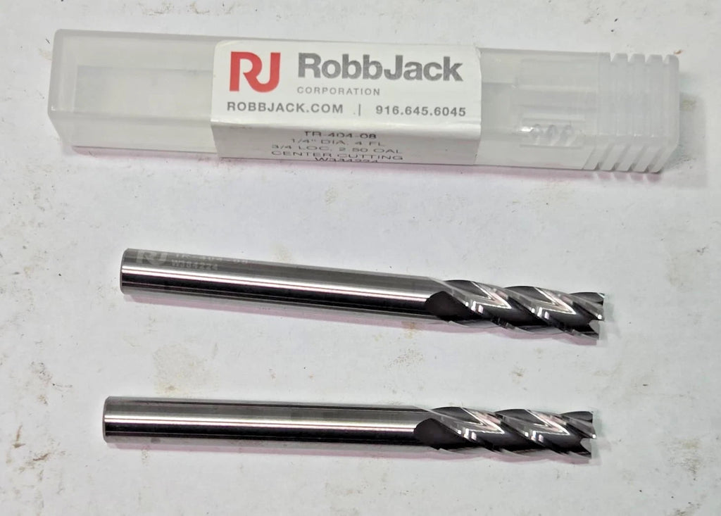 2 ROBB JACK 1/4" Dia 4 Flute Carbide End Mill 3/4" LOC Center Cutting TR-404-08