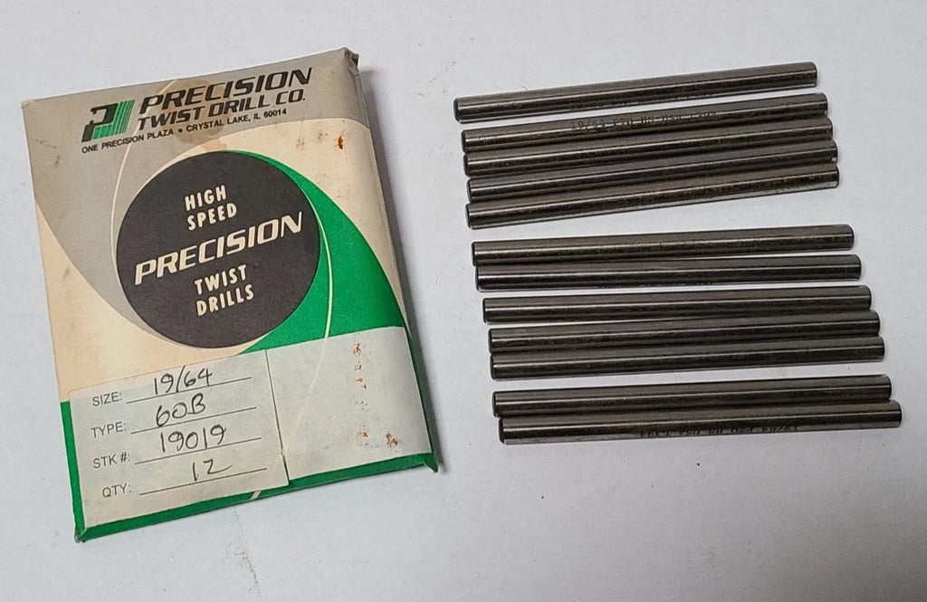 Lot of 12 Precision Twist Drill PTD High Speed Steel HSS 19/64 60B Blank New USA