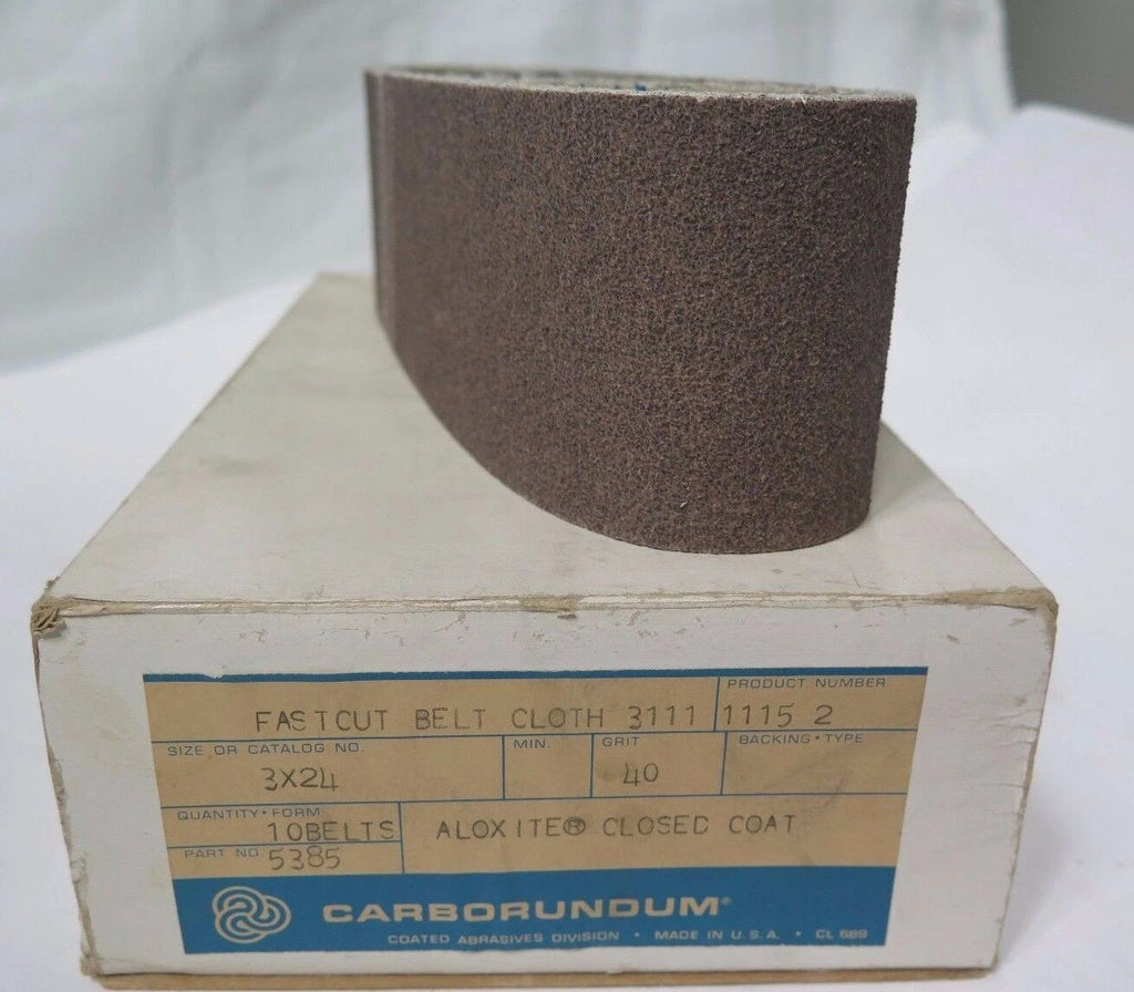 Carborundum Abrasives 10 Fastcut Cloth Aloxite Belts 40 Grit Closed Coat 3"x24"