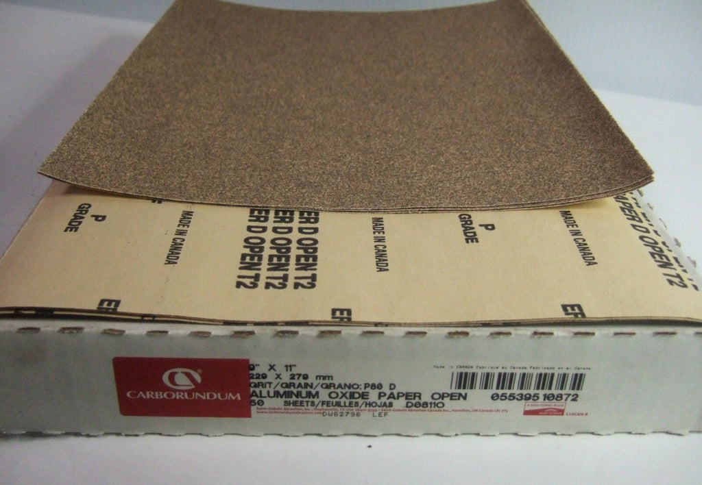 50 Carborundum Abrasives Aluminum Oxide Paper Open 9" x 11" Grit 80 10872 New