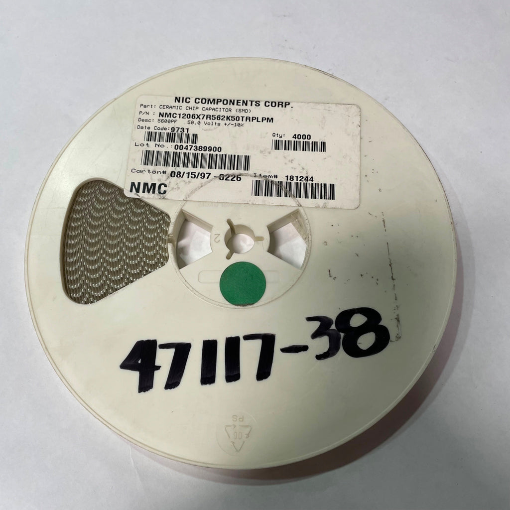 Reel of 3900 NIC COMPONENTS NMC1206X7R562K50TRPLPM 5600PF 1uF 10% 50V 47117-38