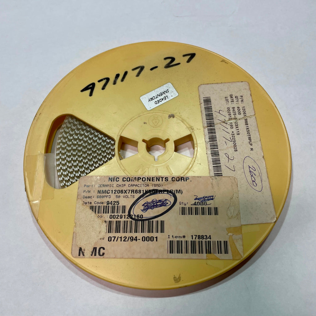 Reel of 2000 NIC COMPONENTS NMC1206X7R681K50TRPLPM 680PFD 50V 10% 47117-27