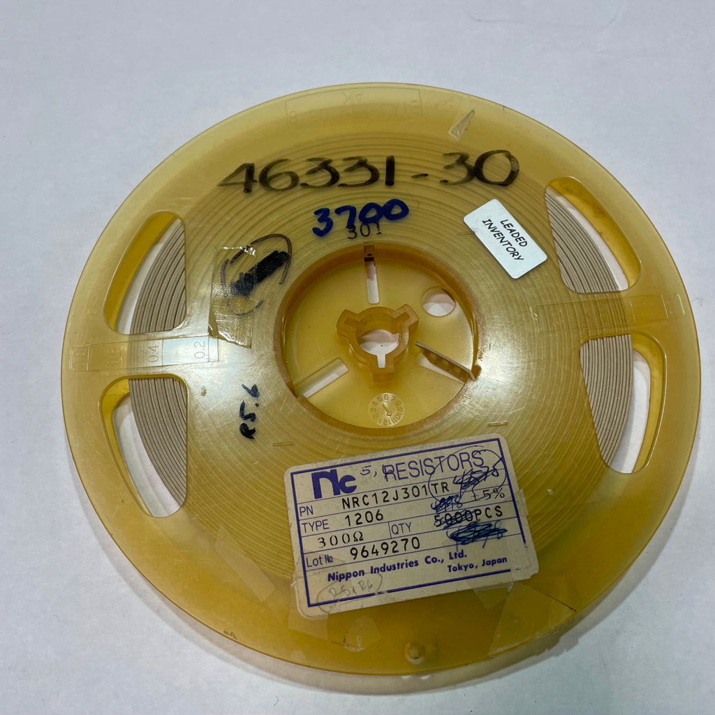 Reel of 3500 Nippon Industries NRC12J301TR 1206 300 Ohm 5% Resistor 46331-30