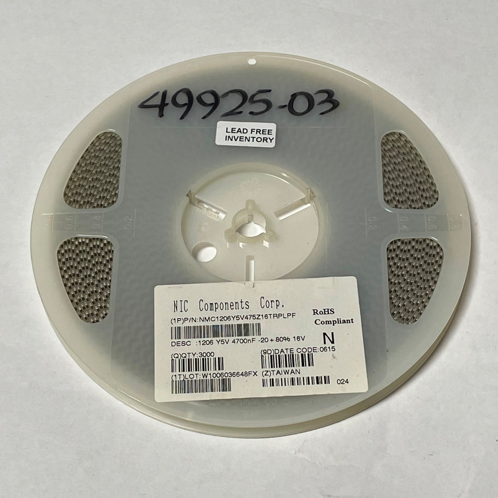 Reel of 3000 NIC Components NMC1206Y5V475Z16TRPLPF 4700nF -20 +80% 16V 49925-03