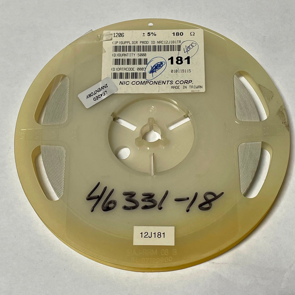 Reel of 3900 NIC Components NRC12J181TR 1206 +/- 5% 180 Ohm 46331-18
