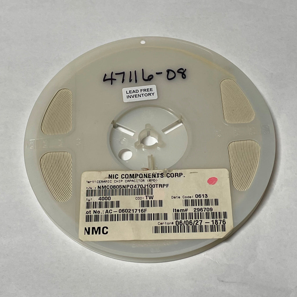 Reel of 4000 NIC COMPONENTS NMC0805NP0470J100TRPF Capacitor 47pF 5% 47116-08