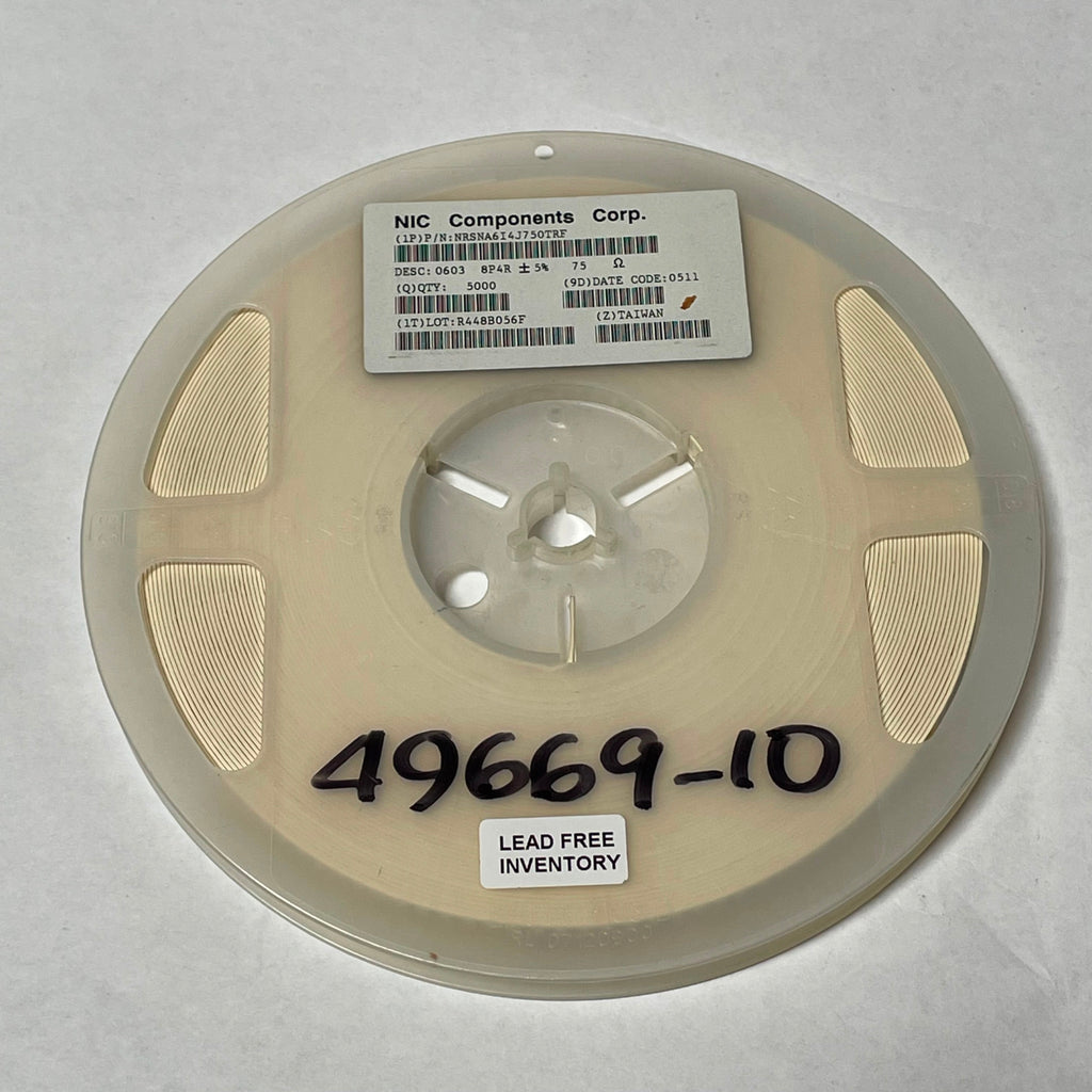 Reel of 5000 NIC COMPONENTS NRSNA6I4J750TRF 0603 8P4R +/- 5% 75 Ohm 49669-10