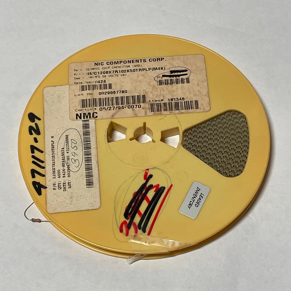 Reel of 3900 NIC COMPONENTS NMC1206X7R102K50TRPLP M4K .001MFD 50V 10% 47117-29