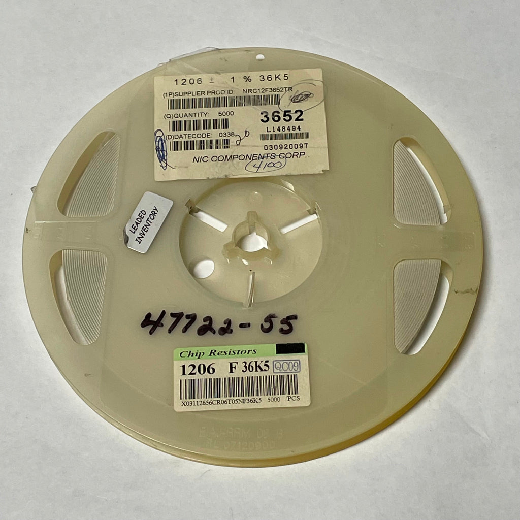 Reel of 4000 NIC COMPONENTS NRC12F3652TR 1206 1% 36K5 Resistors 47722-55