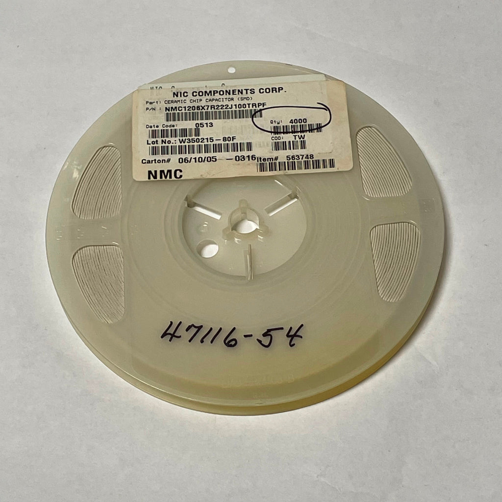 Reel of 4000 NIC COMPONENTS NMC1206X7R222J100TRPF 1206 2200pF 100 V ±5% 47116-54