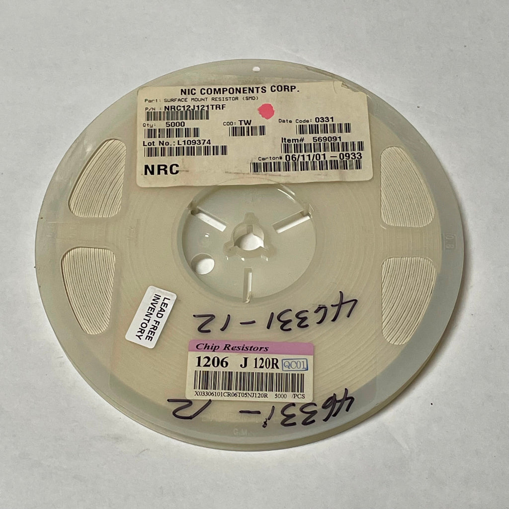 Reel of 5000 NIC COMPONENTS NRC12J121TRF 1206 120 Ohm 5% Resistor 46331-12