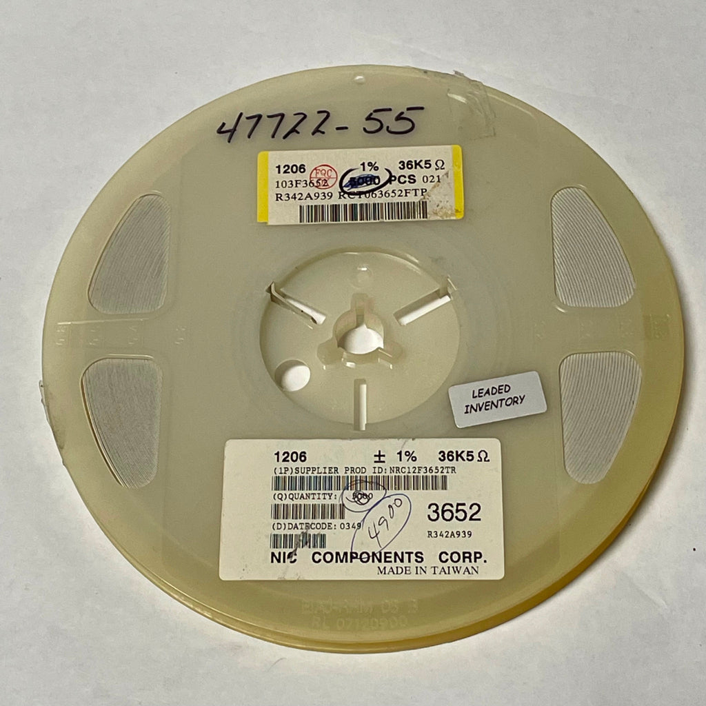 Reel of 4800 NIC COMPONENTS NRC12F3652TR 1206 +/- 1% 36K5 Ohm 47722-55