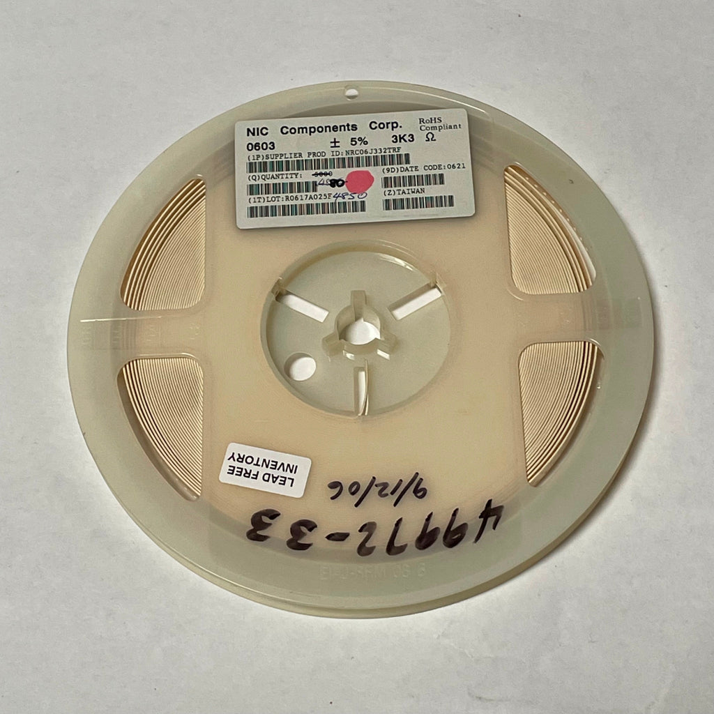 Reel of 4700 NIC COMPONENTS NRC06J332TRF 0603 +/- 5% 3K3 Ohm 49972-33
