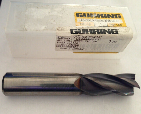New GUHRING Solid Carbide End Mill 5/8 x 5/8 x 1-1/4 Firex Coated 4 Flute Free Shipping