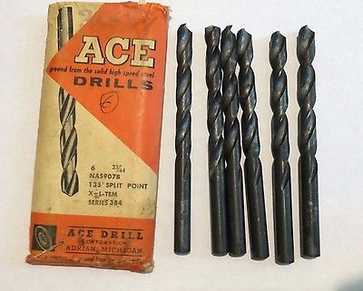 Lot of 6 ACE Drill HSS NAS 907B 135˚ Split Point X-L-TEM Series 384 New 23/64