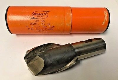 BRUBAKER HSS L.H. End Mill BRAND NEW 2" Diameter 1-1/4" Shank 2 Flute USA Made