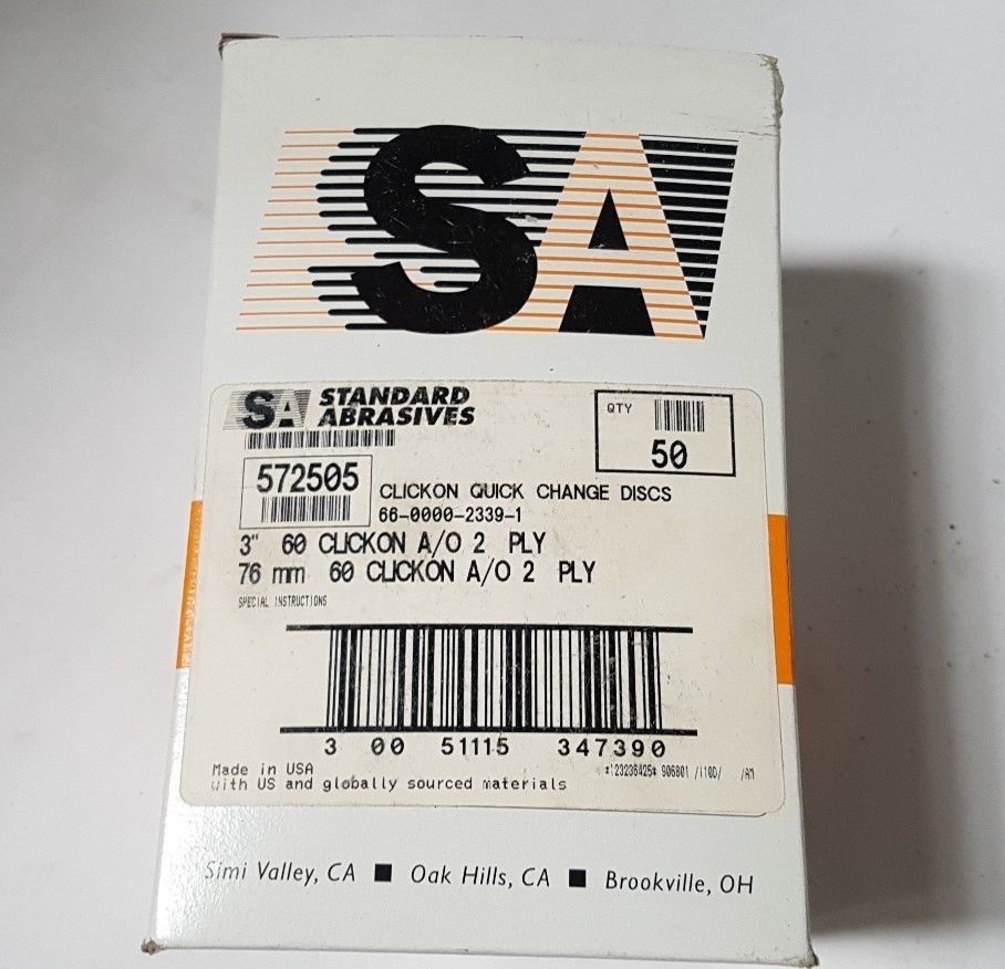 50 Pcs Standard Abrasives Quick Change Disc Scotch 2 PLY 3" 60 Clickon 572505