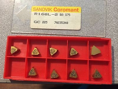 SANDVIK Coromant R166L 2 BA 075 GC 225 Threading Lathe Carbide 9 Inserts Gold