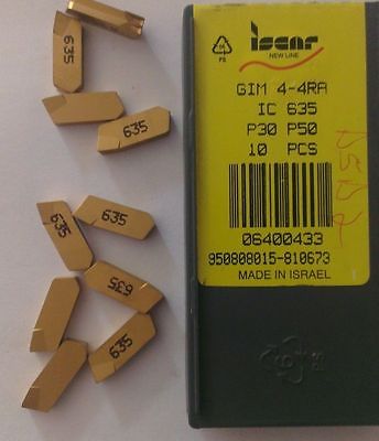 ISCAR GIM 4 4RA IC 635 Carbide 10 Inserts Grooving Self Grip Cut Off Lathe Gold