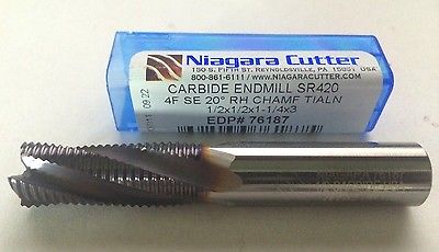 Niagara Cutter 1/2 x 1/2 x 1-1/4 x 3 End Mill 4F SE 20 RH SR 420 Carbide 76187