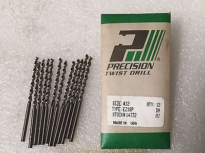 Lot of 12 High Speed Steel Drills PRECISION Twist Drills #32 EZ18P Made in USA