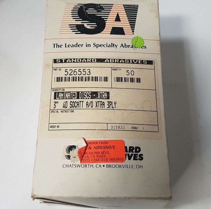 50 Pcs Standard Abrasives 40 SOCATT Laminated Disc Scotch XTRA 3" 3 PLY 526553