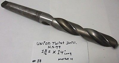 Union Twist High Speed Steel Taper Shank Drill Bit HSS 1 5/16” x 14” OAL Morse 4