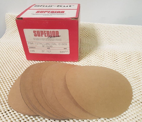 100 Pcs Shur-Kut Superior Abrasives Metallurgical PSA Sanding Disc 5" Size C 600
