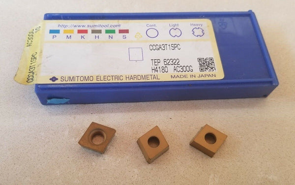 3 Pcs SUMITOMO CCGA3T1SPC TEP 62322 H4180 AC300G Lathe Mill Carbide Inserts