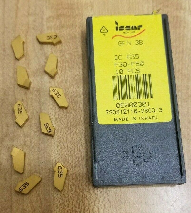ISCAR GFN 3B IC 635 P30-P50 Carbide Inserts 10 Pcs Lathe Gold Grooving Cut Off