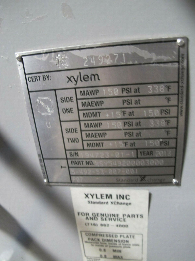Standard Change Heat Exchanger Year 2013 MAWP 150 PSI at 338F