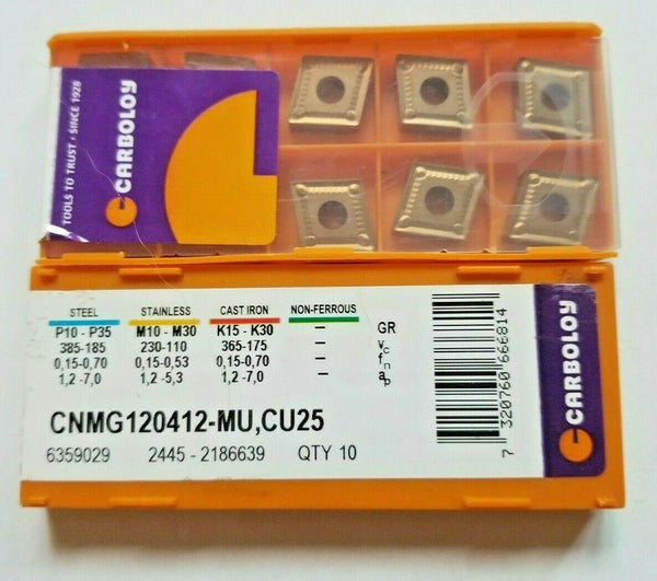 10 Pcs CARBOLOY CNMG 120412-MU CU25 Carbide Inserts Lathe Tools New
