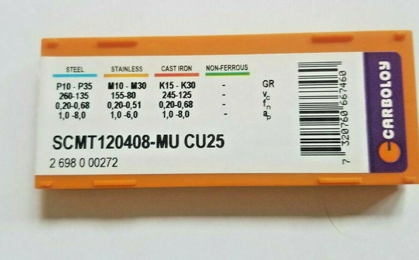 10 Pcs CARBOLOY SCMT 120408-MU CU25 Carbide Inserts Lathe Tools New