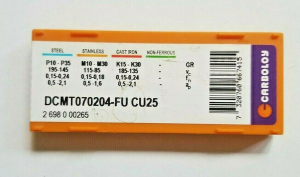 10 Pcs CARBOLOY DCMT 070204-FU CU25 Carbide Inserts Lathe Tools New