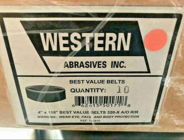 10 Western Abrasive Best Value Sanding Belt 4" x 118" 320-X A/O R/R Brand New