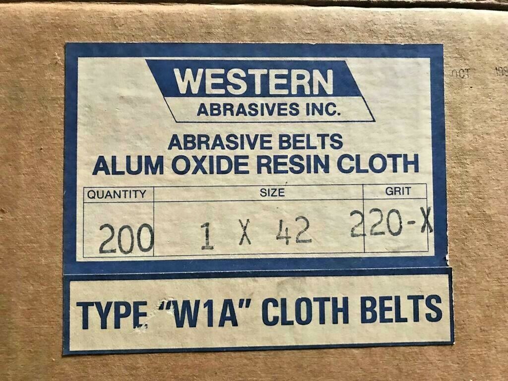 20 Western Abrasive Sanding Belt 1 x 42 Size 220X Grit New ALUM OXIDE RESIN