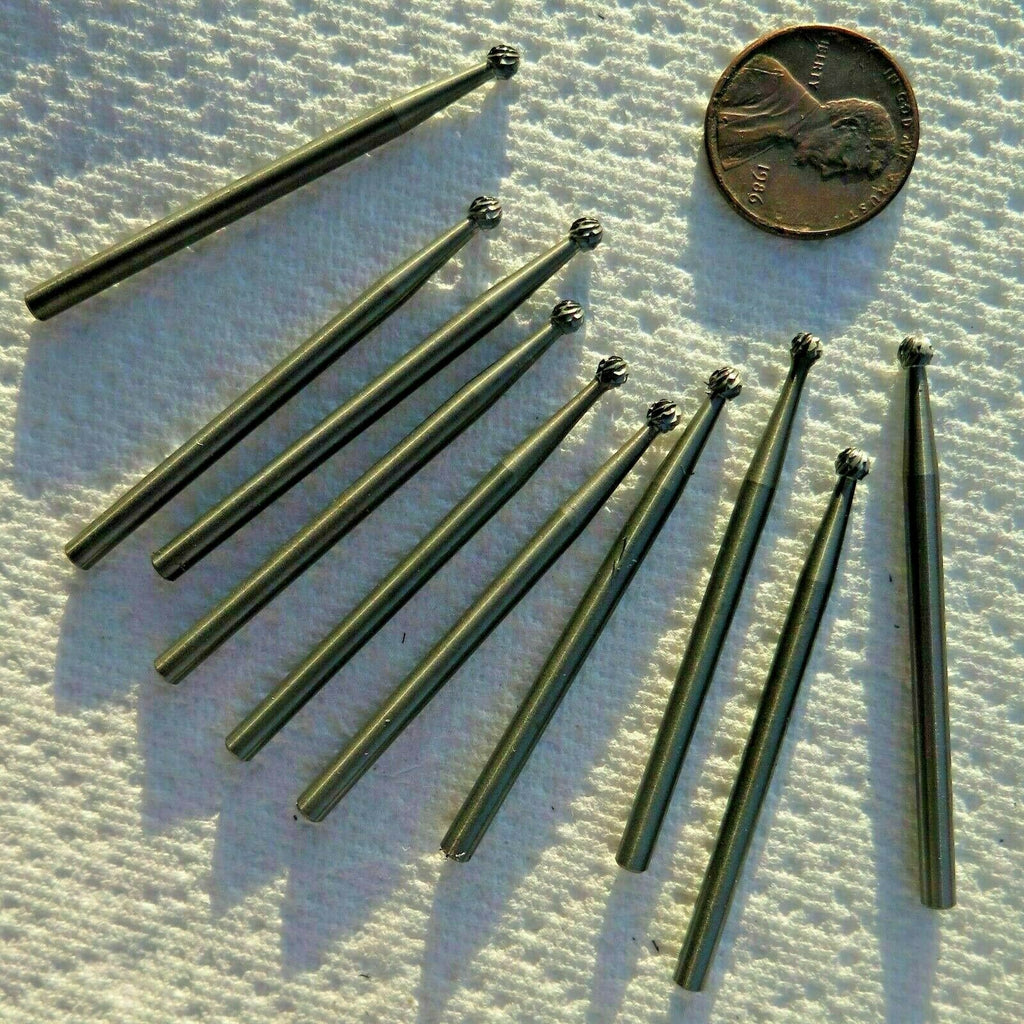 Lot of 10 Solid Carbide Rotary Burr Bits Round Ball Head Shape 1/8" Shank Burs