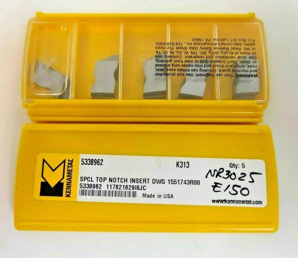 Kennametal 5 Pcs Top Notch Carbide Grooving Inserts DWG 1551743R00 K313 USA