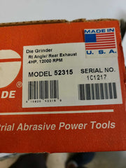 Dynabrade 52315 .4 HP Right Angle Die Grinder 12,000 RPM Geared Exhaust New