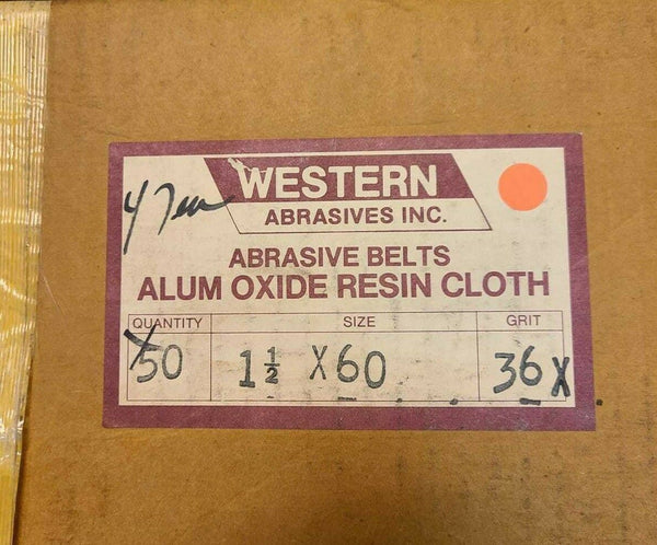 20 Western Abrasive Sanding Belt 1-1/2" x 60" Size 36X Grit ALUM OXIDE RESIN