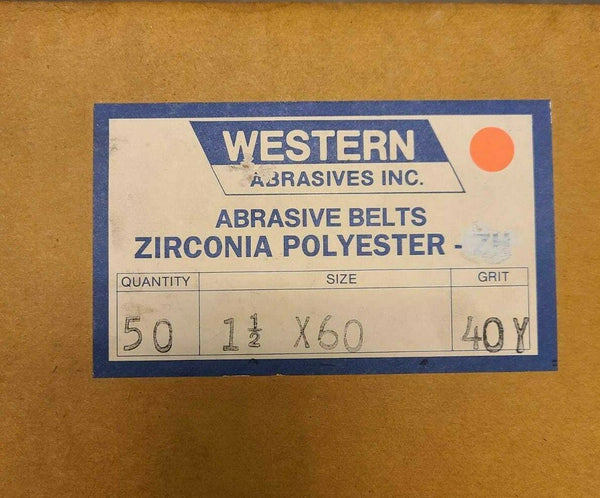 20 Western Abrasive Sanding Belt 1-1/2" x 60" Size 40X Grit ZIRCONIA POLYESTER