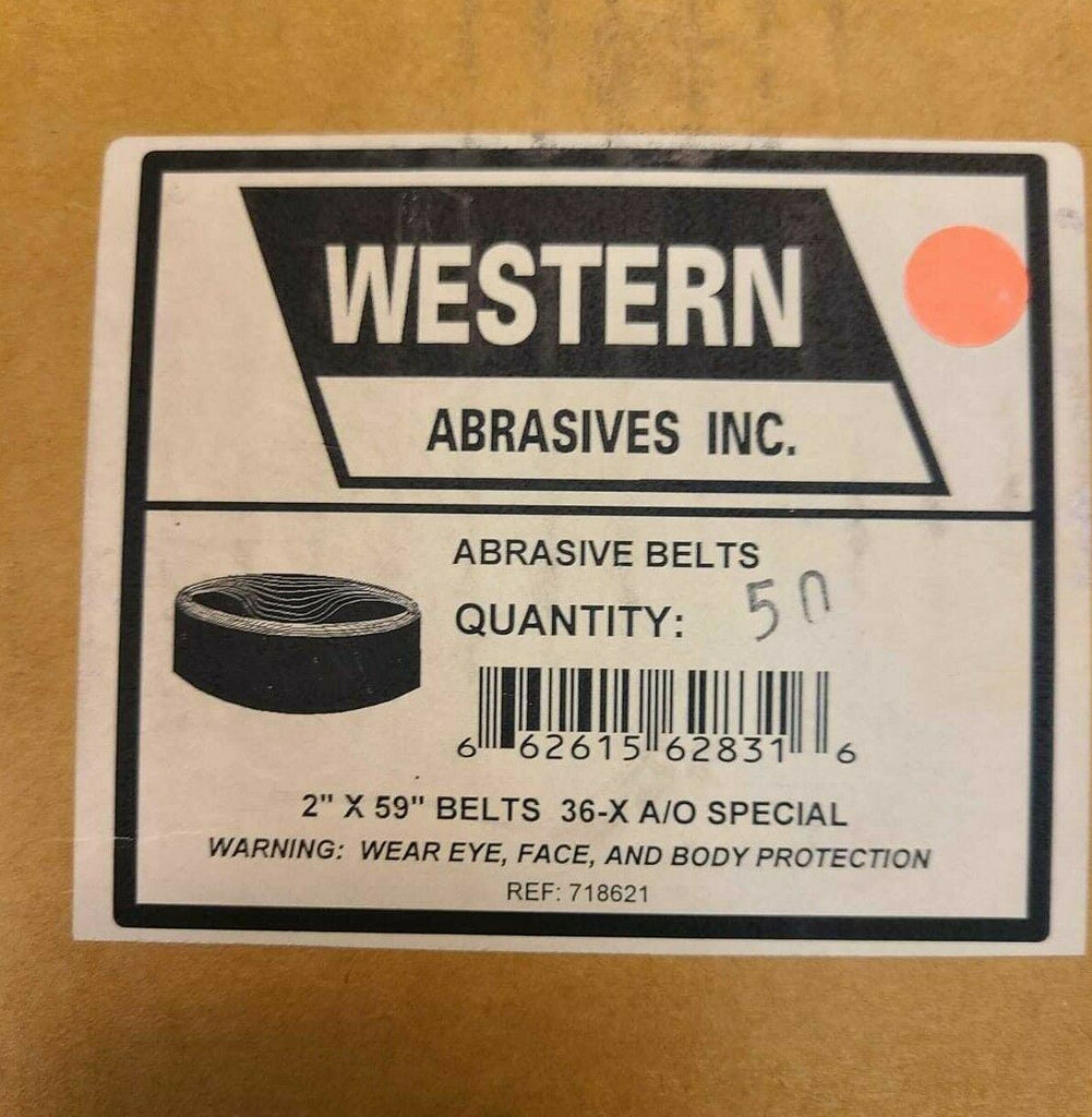 20 Western Abrasive Sanding Belt 2" x 59" Size 36X Grit A/O SPECIAL NEW