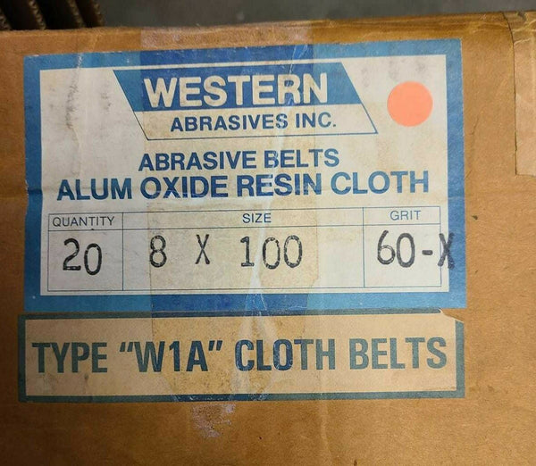 20 Western Abrasive Sanding Belt 8" x 100" Size 60X Grit ALUM OXIDE RESIN CLOTH