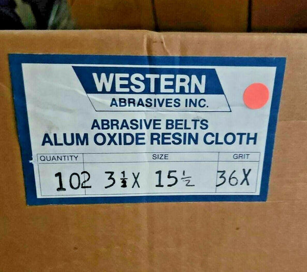 20 Western Abrasive Sanding Belt 3-1/2 x 15-1/2 36X Grit ALUM OXIDE RESIN CLOTH